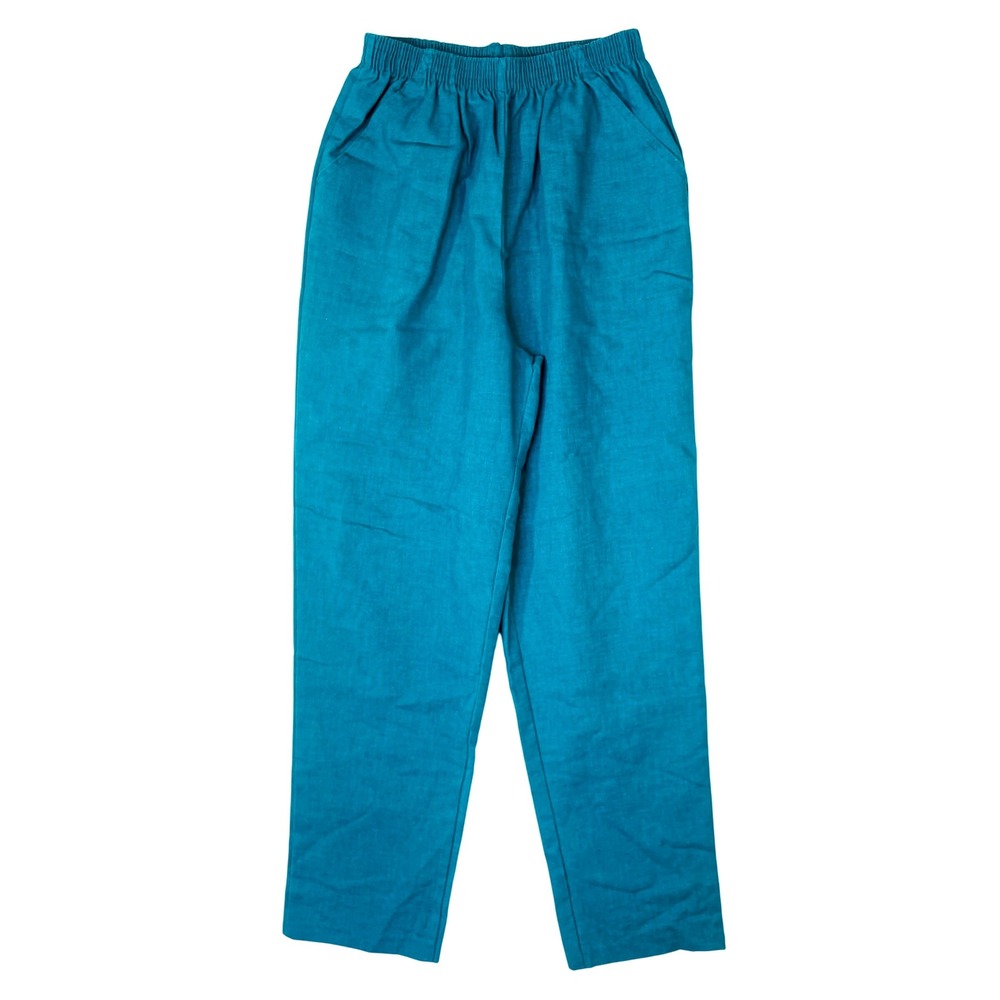 Marlene Vintage Teal Blue High Waisted Elastic Waist Straight Leg Pants Size 10